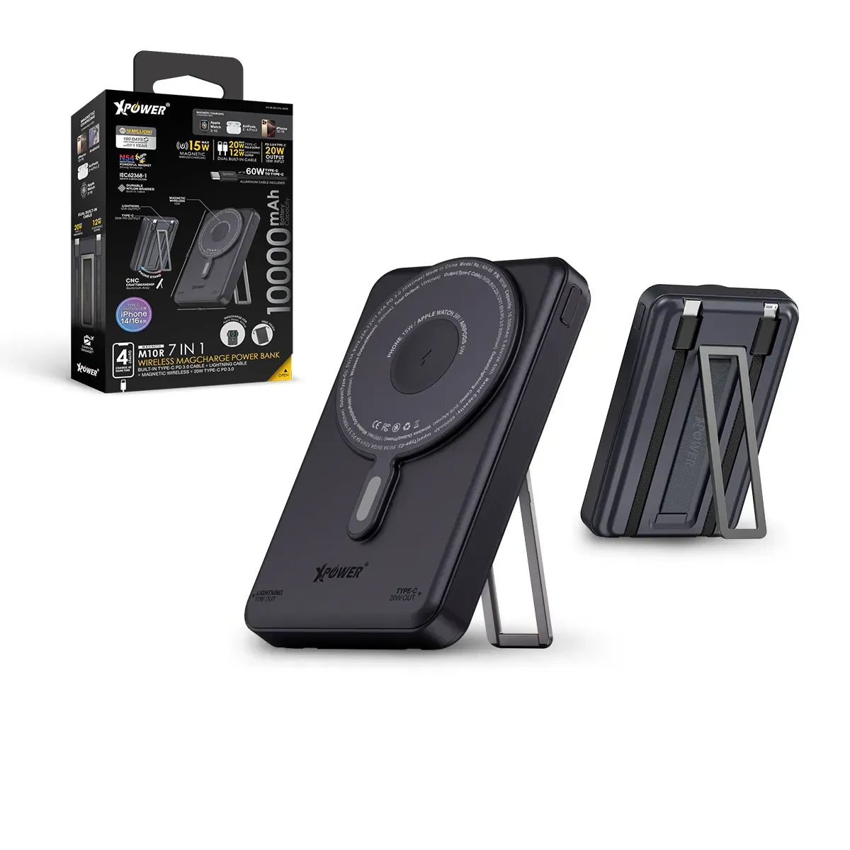 XPower 10000mAh 7in1 Wireless Power Bank - Black - Tashqila XPower 10000mAh 7in1 Wireless Power Bank - Black - Tashqila
